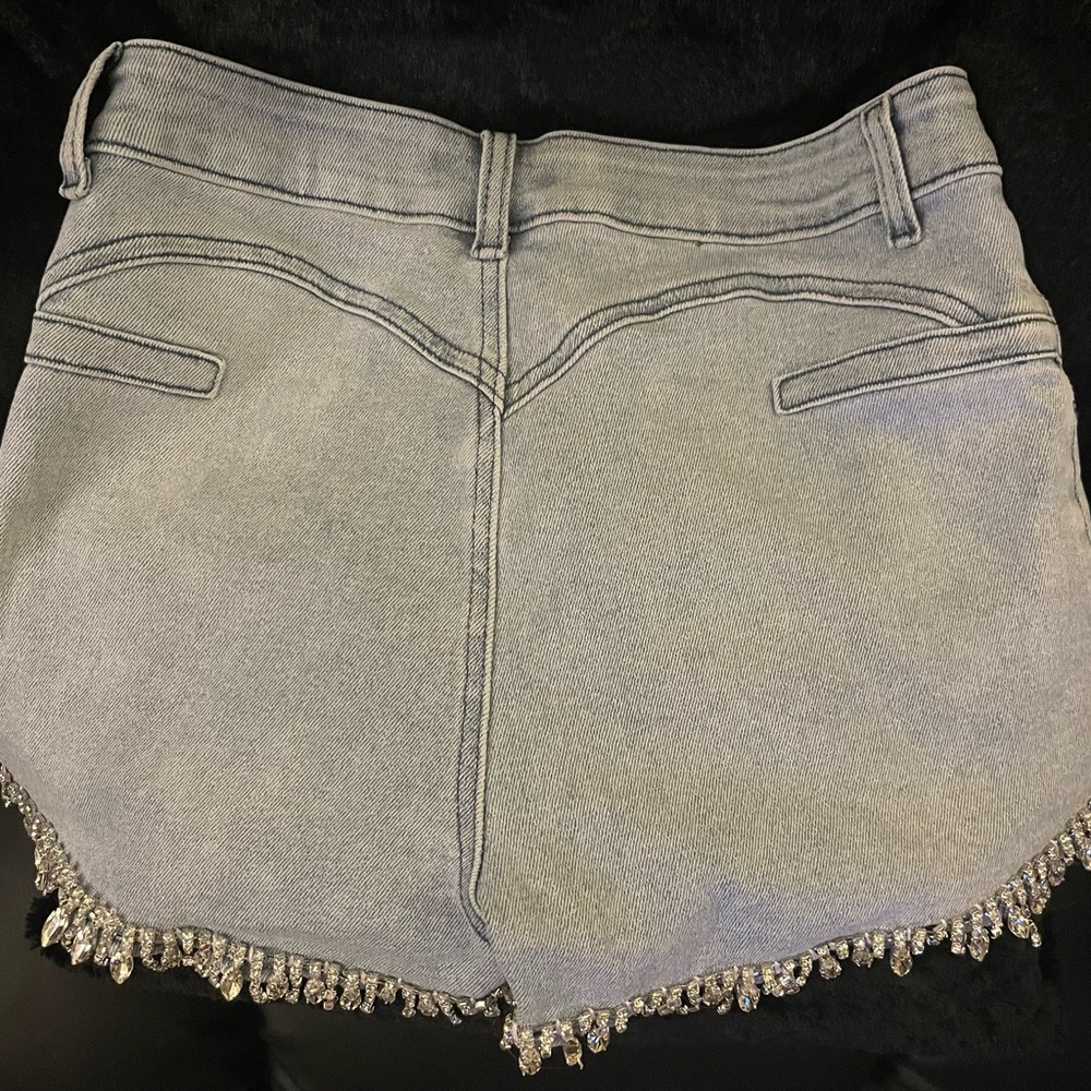 Amylynn Light Blue Jean Shorts with Crystal Accents - Picture 2 of 2